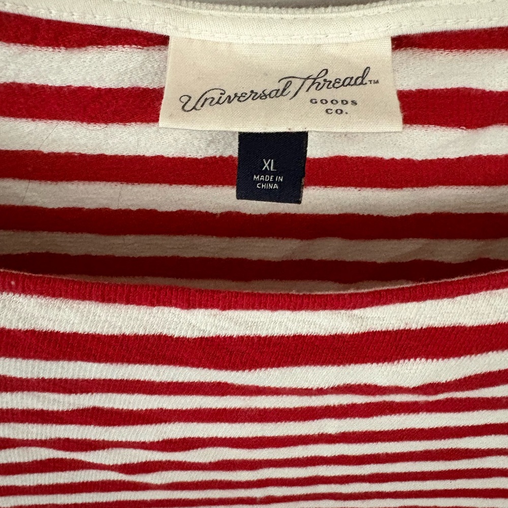 Universal Thread Red & white striped long sleeve tee -XL 100% cotton - Picture 2 of 3